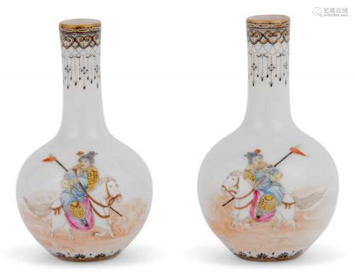 A Pair of Miniature Chinese Enameled Porcelain Bottle Vases ...