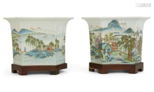 A Pair of Chinese Porcelain Jardinieres Width 9 1/2 