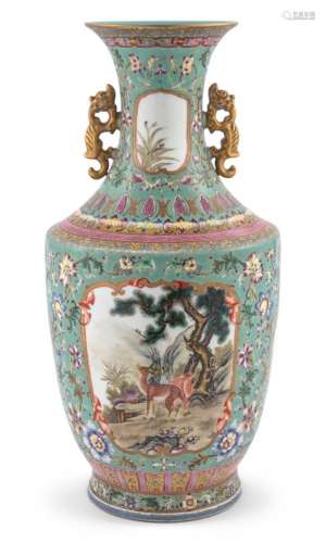 A Large Chinese Enameled Porcelain Twin-Handled Vase Height ...