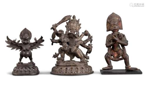 A Group of Three Nepalese Bronze Figures Height of largest 4...