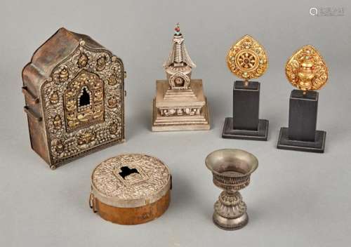 A Group of Tibetan Silver and Gilt Metal Items Height of lar...