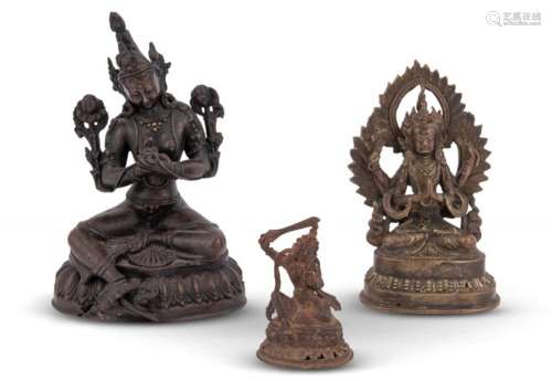 Three Nepalese Bronze Figures Height 7 
