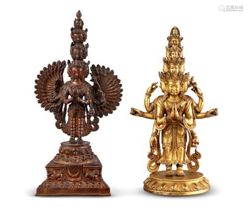 Two Tibetan Bronze Bodhisattvas Height of largest 12 