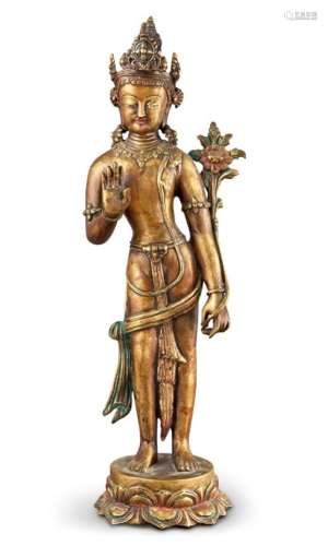 A Nepalese Parcel Gilt Bronze Standing Figure of Tara Height...