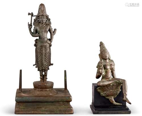 Two Indian Cast Bronze Deities Height of largest 13 