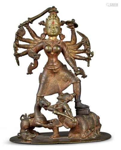 A Large Indian Bronze Figure of Durga Height 9 