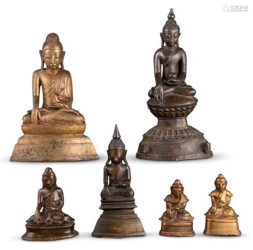 A Group of Six Southeast Asian Bronze Buddhas Height of larg...