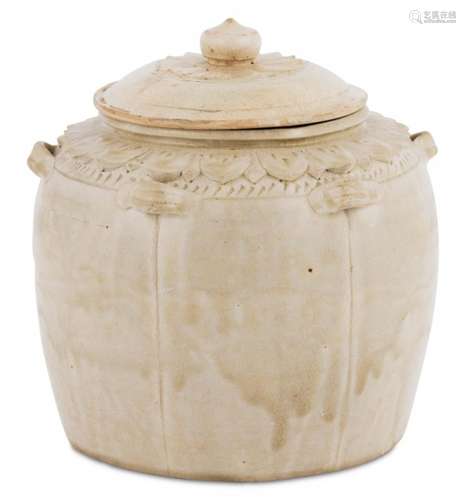 An Annamese Ivory Glazed Ceramic Jar Height 8 1/4 