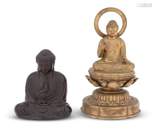 Two Japanese Metal Figures of Buddha Height of largest 12 