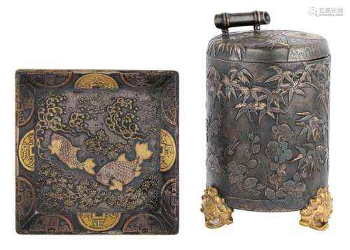 A Japanese Mixed Metal Box and Cover Height 6 1/4 