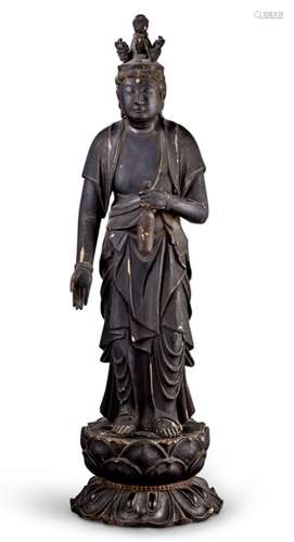 A Japanese Lacquered Wood Bodhisattva Height 26 3/4 