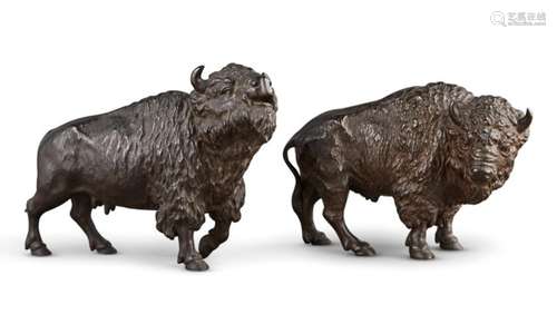 A Pair of Japanese Bronze Okimono of Buffalo Height 6 