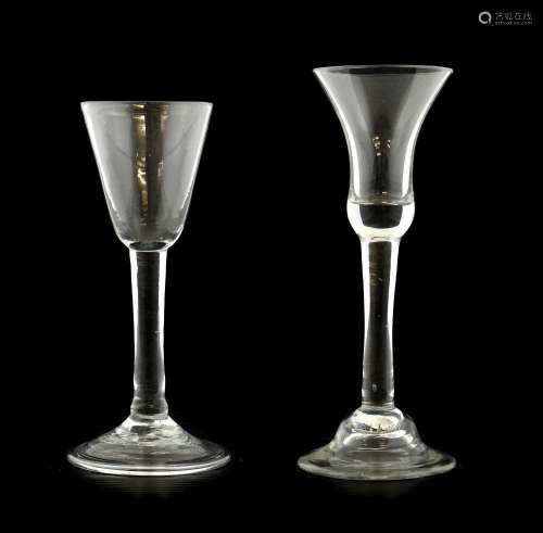 A Wine Glass, circa 1750, the bell shaped bowl on a plain st...