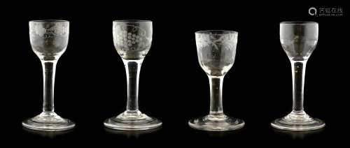 A Dwarf Wine Glass, circa 1760, the semi-fluted ogee bowl en...