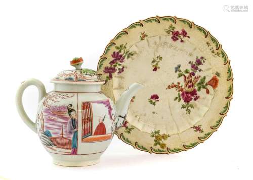 A Worcester Porcelain Teapot and Cover, circa 1770, painted ...