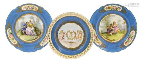 A Pair of Sevrès Style Porcelain Plates, circa 1900, painted...
