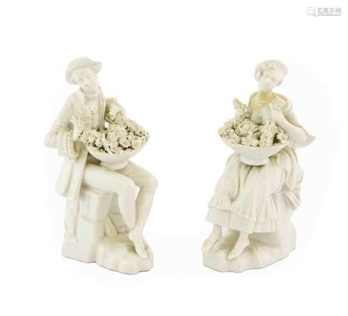 A Pair of Meissen-Style White Porcelain Figures of Flower Se...