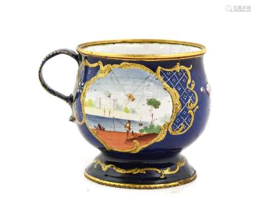 A South Staffordshire Enamel Custard Cup, circa 1770, of squ...