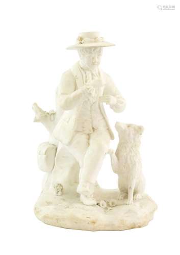 An English Bisque Porcelain Figure of a Boy, circa 1830, sit...