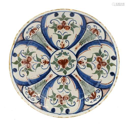 A Delft Pancake Plate, possibly Bristol, circa 1730, painted...
