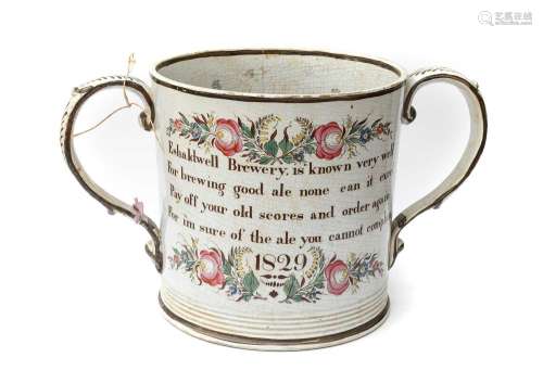 A Pearlware Twin-Handled Loving Cup, dated 1829, possibly Sw...