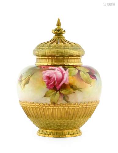 A Royal Worcester Porcelain Pot Pourri Vase, Pierced Cover a...