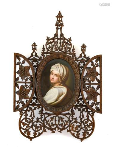A German Porcelain Plaque, circa 1870, of oval form, painted...