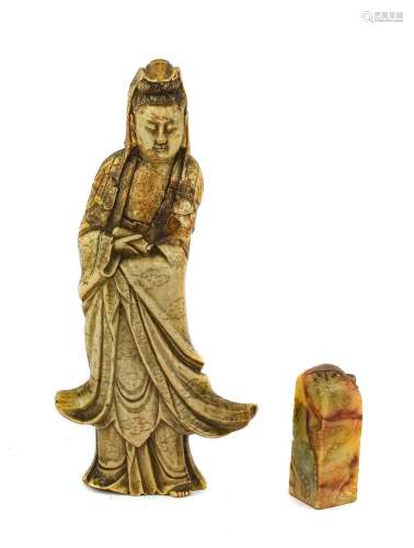 A Chinese Soapstone Figure of Guanyin, Qing Dynasty, possibl...