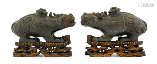 A Pair of Chinese Bronze Mythical Beasts, in Archaic style, ...