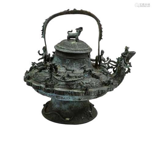 A Malay Bronze Ritual Kettle and Cover, 19th century, of fla...