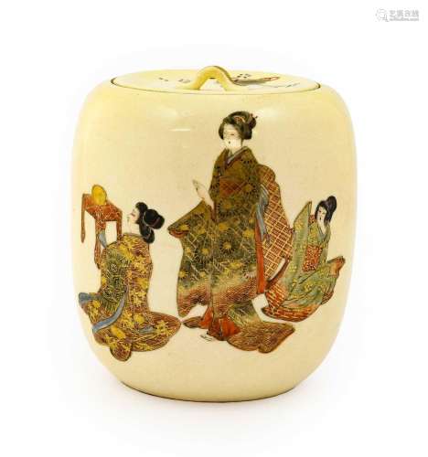 A Satsuma Jar and Cover, Meiji period, of ovoid form with st...
