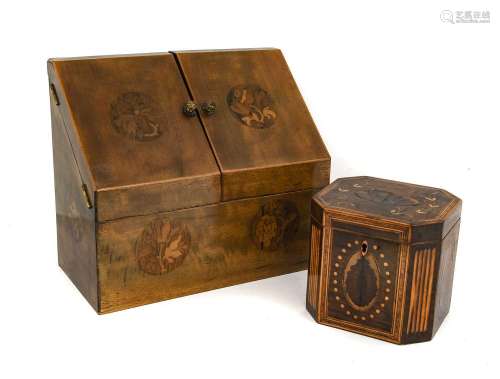 A George III Marquetry Tea Caddy, of canted rectangular form...