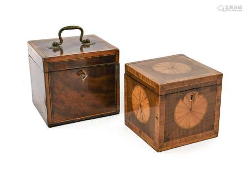 A George III Satinwood and Marquetry Tea Caddy, of square fo...