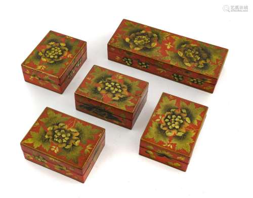 A Set of Four Russian Lacquer Boxes and Covers, 19th century...