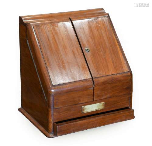 A Victorian Walnut Stationery Cabinet, with hinged cover and...