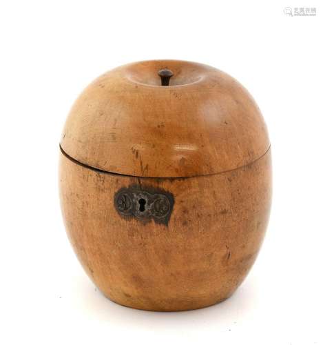 A Turned Fruitwood Apple Tea Caddy, early 19th century, with...