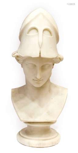 After the Antique: A White Marble Bust of Athena, wearing a ...