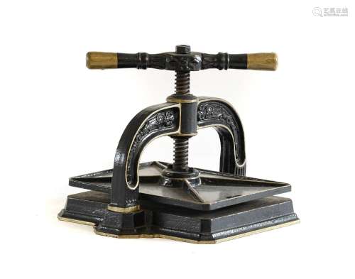 A Victorian Cast Iron Book Press, of rectangular form with g...