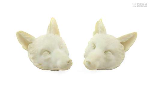 A Pair of Carved Alabaster Fox Masks, early 20th century, na...