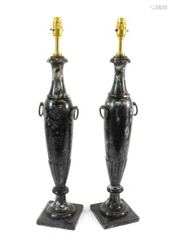A Pair of Black Alabaster Lamp Bases, 20th century, of slend...