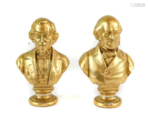 After Burcciani: A Pair of Gilt Composition Busts of Gladsto...