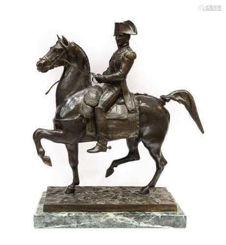 After A Rochetti: A Bronze Group of Napoleon, in uniform, ri...