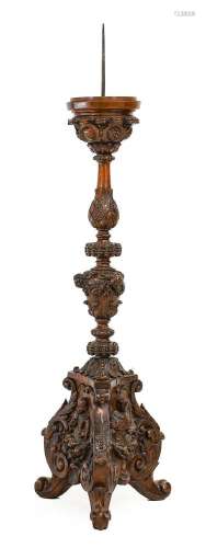 A Flemish Carved Oak Altar Candlestick, in Renaissance style...