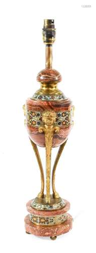 A French Gilt Metal Mounted Marble and Cloisonne Enamel Lamp...