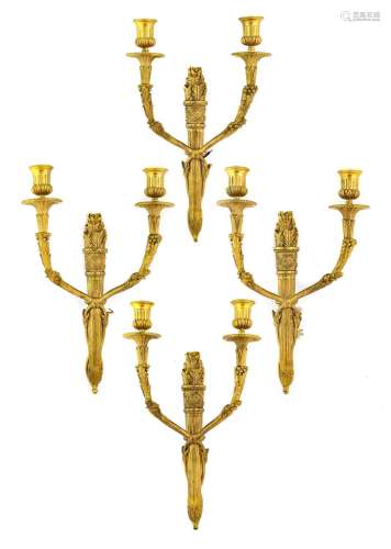 A Set of Four Gilt Metal Twin-Branch Wall Lights, in Louis X...
