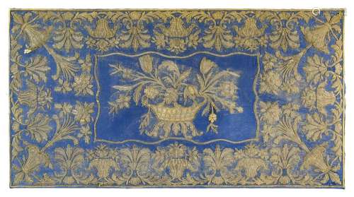 A Blue Silk Panel, possibly Uskadar, Turkey, 19th century, w...