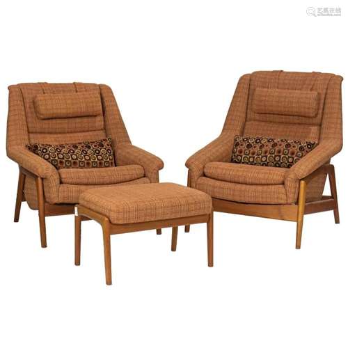 Folke Ohlsson, Lounge Chairs and Ottoman, suite of three