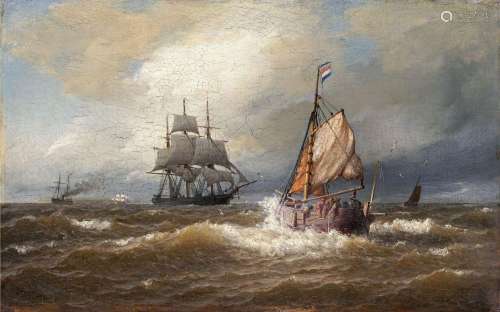 Julius Huth, Niederländisches Fischerboot und Dreimaster auf...