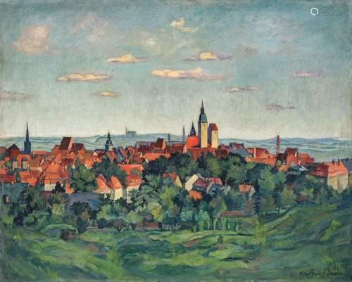 Karl Ernst Lange, Ansicht der Stadt Freiberg. 1930.
