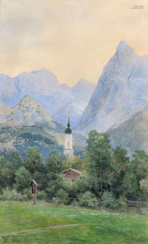 Eduard Emil August Leonhardi, Dorfkirche in den Alpen (Zugsp...